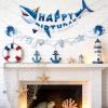 SUNBEAUTY Starfish Seashell Banner Ocean Theme Party Decoration Jellyfish Hanging Garland 9.8ft Blue Bubble Garlands for Under The Sea Beach Theme Birthday Decor Mermaid Summer Party Decor(Blue White Shark Birthday Banner)