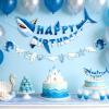 SUNBEAUTY Starfish Seashell Banner Ocean Theme Party Decoration Jellyfish Hanging Garland 9.8ft Blue Bubble Garlands for Under The Sea Beach Theme Birthday Decor Mermaid Summer Party Decor(Blue White Shark Birthday Banner)