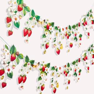 SUNBEAUTY Starfish Seashell Banner Ocean Theme Party Decoration Jellyfish Hanging Garland 9.8ft Blue Bubble Garlands for Under The Sea Beach Theme Birthday Decor Mermaid Summer Party Decor(Red Strawberry Garland)