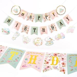 SUNBEAUTY Starfish Seashell Banner Ocean Theme Party Decoration Jellyfish Hanging Garland 9.8ft Blue Bubble Garlands for Under The Sea Beach Theme Birthday Decor Mermaid Summer Party Decor(Sweety-Tea Party)