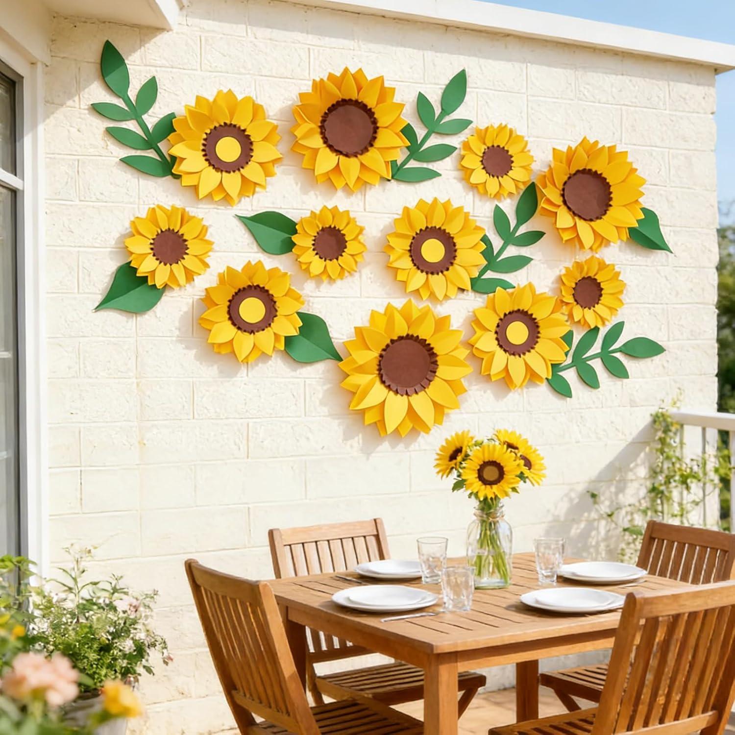 image:imagePaper Flower Decoration for Wall 3D Paper Butterfly Flower Bulletin Board Decor Pink White Artificial Flower Backdrop Wall Decor Green Leaves Vine for Classroom Office Spring Garden Tea Women BirthdaySunflower Paper Flowers