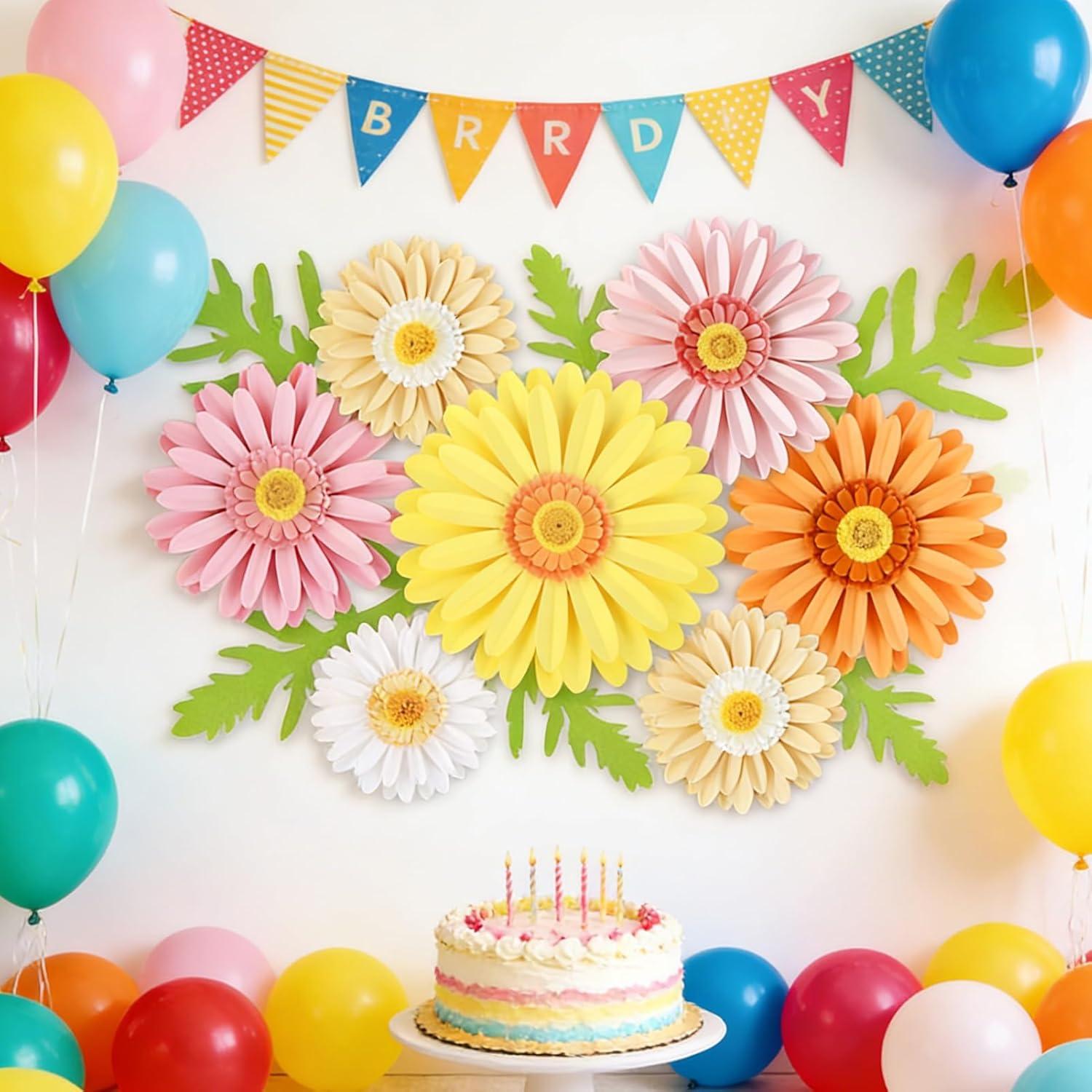 image:imagePaper Flower Decoration for Wall 3D Paper Butterfly Flower Bulletin Board Decor Pink White Artificial Flower Backdrop Wall Decor Green Leaves Vine for Classroom Office Spring Garden Tea Women BirthdayDaisy Paper Flowers