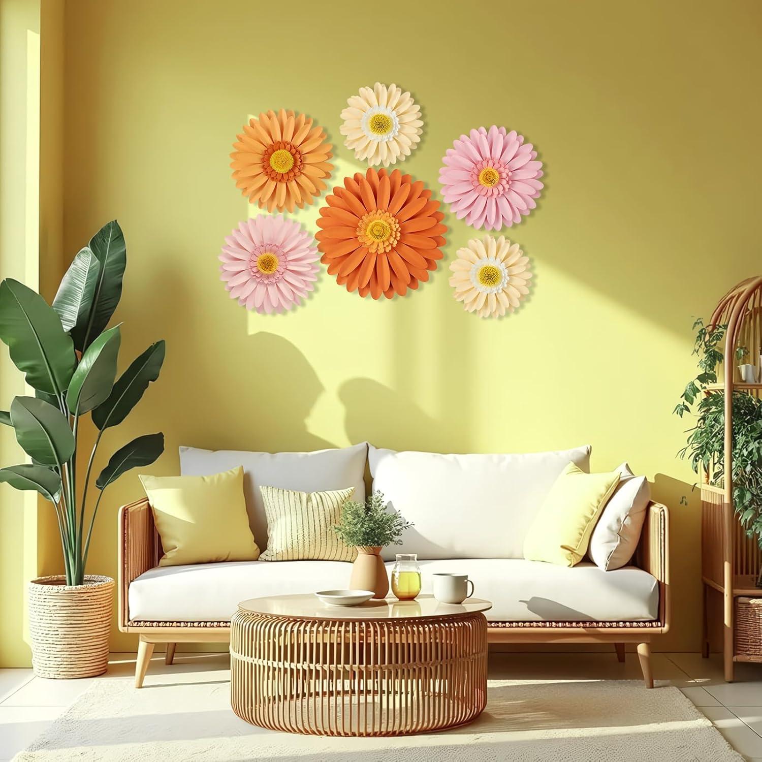 image:imagePaper Flower Decoration for Wall 3D Paper Butterfly Flower Bulletin Board Decor Pink White Artificial Flower Backdrop Wall Decor Green Leaves Vine for Classroom Office Spring Garden Tea Women BirthdayOrange Pink Cream