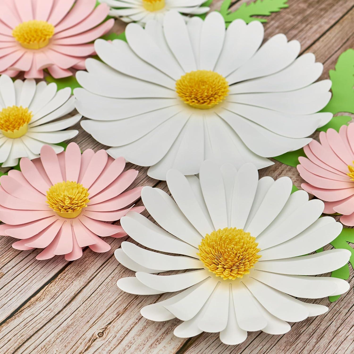 image:imagePaper Flower Decoration for Wall 3D Paper Butterfly Flower Bulletin Board Decor Pink White Artificial Flower Backdrop Wall Decor Green Leaves Vine for Classroom Office Spring Garden Tea Women BirthdayPink White Daisy Paper Flowers