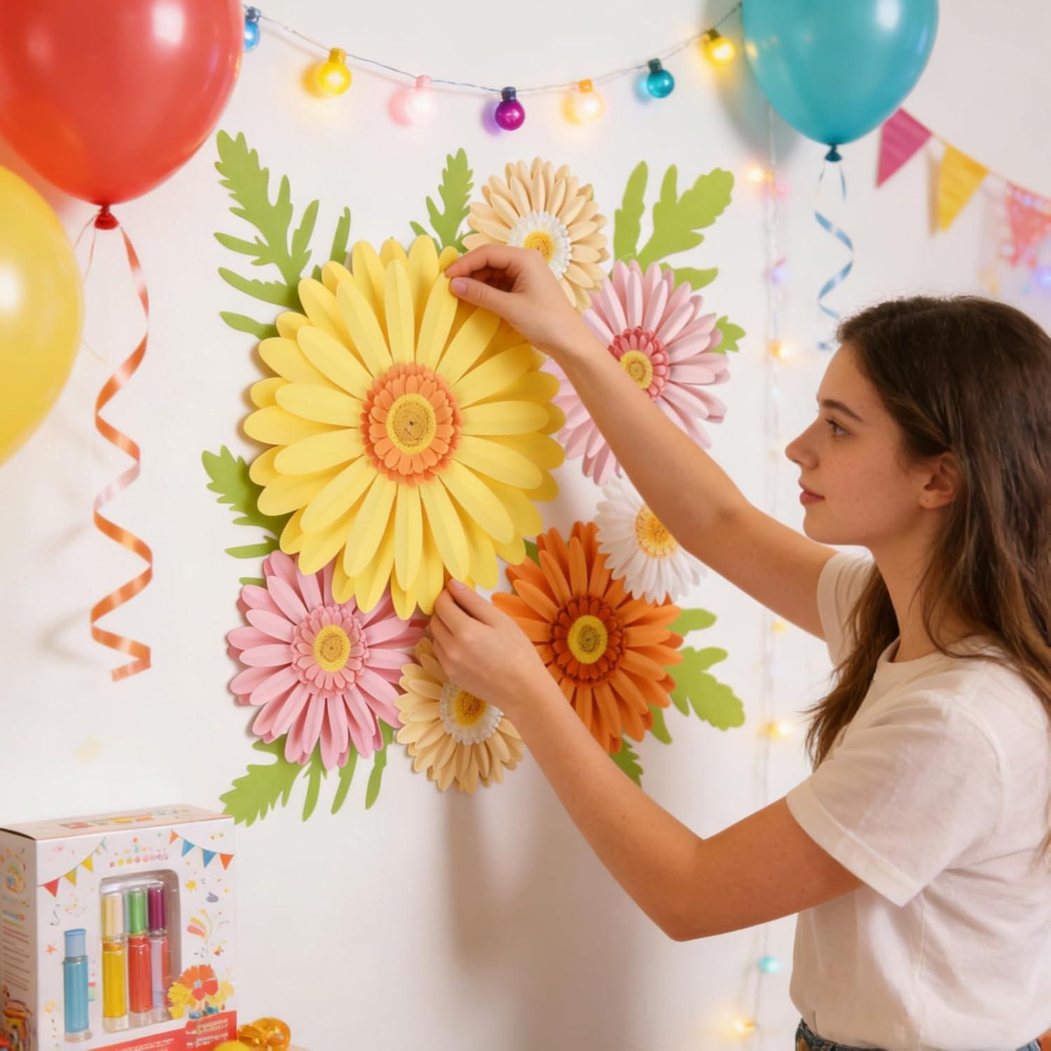 image:imagePaper Flower Decoration for Wall 3D Paper Butterfly Flower Bulletin Board Decor Pink White Artificial Flower Backdrop Wall Decor Green Leaves Vine for Classroom Office Spring Garden Tea Women BirthdayDaisy Paper Flowers