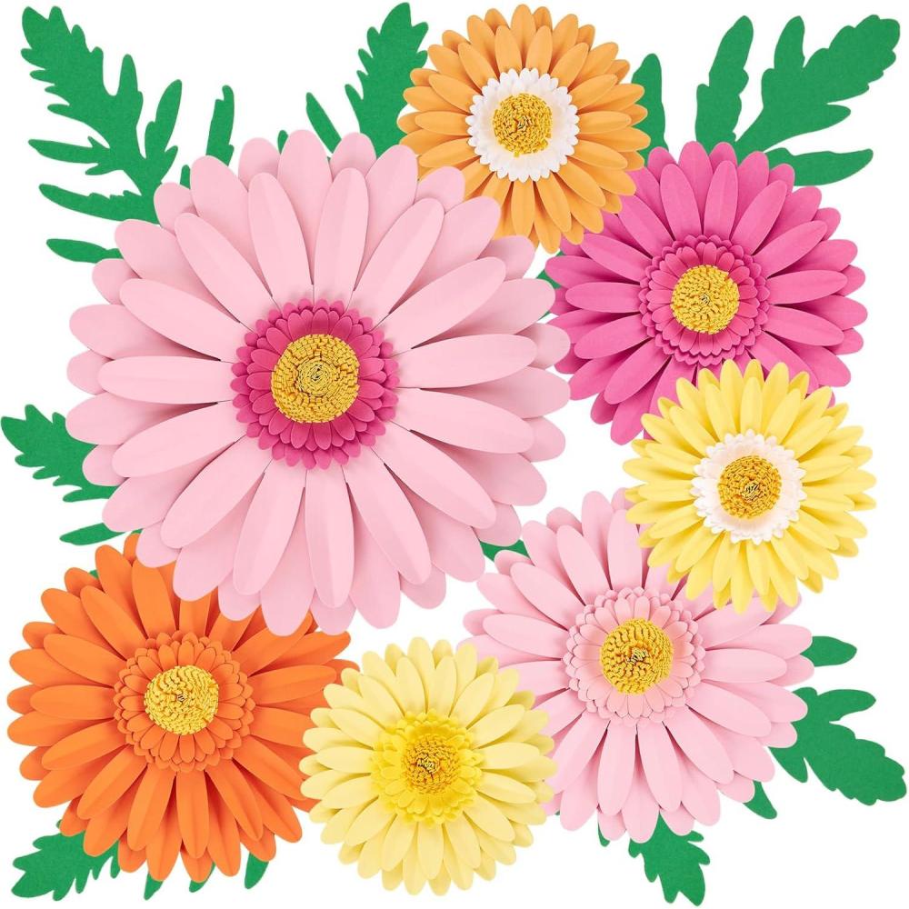 image:imagePaper Flower Decoration for Wall 3D Paper Butterfly Flower Bulletin Board Decor Pink White Artificial Flower Backdrop Wall Decor Green Leaves Vine for Classroom Office Spring Garden Tea Women BirthdayDaisy Flowerpink orange