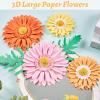Paper Flower Decoration for Wall 3D Paper Butterfly Flower Bulletin Board Decor Pink White Artificial Flower Backdrop Wall Decor Green Leaves Vine for Classroom Office Spring Garden Tea Women Birthday(Daisy Flower-pink orange)