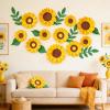 Paper Flower Decoration for Wall 3D Paper Butterfly Flower Bulletin Board Decor Pink White Artificial Flower Backdrop Wall Decor Green Leaves Vine for Classroom Office Spring Garden Tea Women Birthday(Sunflower Paper Flowers)