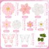 Paper Flower Decoration for Wall 3D Paper Butterfly Flower Bulletin Board Decor Pink White Artificial Flower Backdrop Wall Decor Green Leaves Vine for Classroom Office Spring Garden Tea Women Birthday(Pink  White Paper Flower)