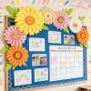 Paper Flower Decoration for Wall 3D Paper Butterfly Flower Bulletin Board Decor Pink White Artificial Flower Backdrop Wall Decor Green Leaves Vine for Classroom Office Spring Garden Tea Women Birthday(Daisy Paper Flowers)