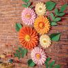 Paper Flower Decoration for Wall 3D Paper Butterfly Flower Bulletin Board Decor Pink White Artificial Flower Backdrop Wall Decor Green Leaves Vine for Classroom Office Spring Garden Tea Women Birthday(Orange Pink Cream)