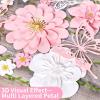 Paper Flower Decoration for Wall 3D Paper Butterfly Flower Bulletin Board Decor Pink White Artificial Flower Backdrop Wall Decor Green Leaves Vine for Classroom Office Spring Garden Tea Women Birthday(Pink  White Paper Flower)