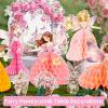 SUNBEAUTY Fairy Birthday Party Decorations Fairy First Centerpieces for Tables 3D Fairies Honeycomb Centerpieces with Rabbits Enchanted Party Table Topper for Spring Garden Woodland Forest Birthday(Pink Orange Fairy Table)