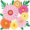 Paper Flower Decoration for Wall 3D Paper Butterfly Flower Bulletin Board Decor Pink White Artificial Flower Backdrop Wall Decor Green Leaves Vine for Classroom Office Spring Garden Tea Women Birthday(Daisy Flower-pink orange)