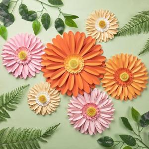 Paper Flower Decoration for Wall 3D Paper Butterfly Flower Bulletin Board Decor Pink White Artificial Flower Backdrop Wall Decor Green Leaves Vine for Classroom Office Spring Garden Tea Women Birthday(Orange Pink Cream)