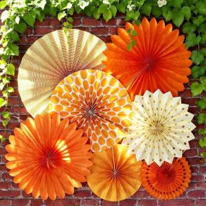 Paper Flower Decoration for Wall 3D Paper Butterfly Flower Bulletin Board Decor Pink White Artificial Flower Backdrop Wall Decor Green Leaves Vine for Classroom Office Spring Garden Tea Women Birthday(Wd-orange)