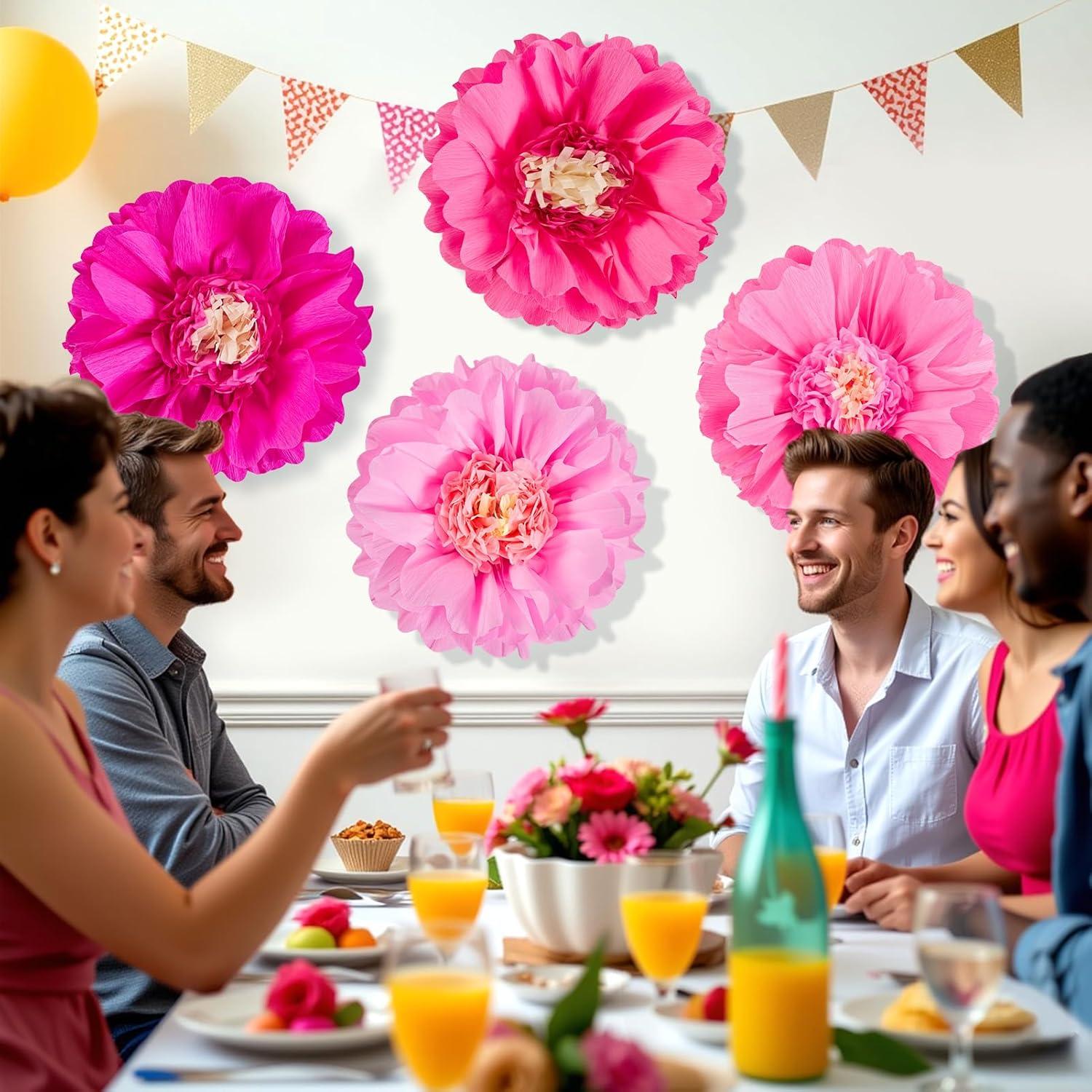 image:imageSUNBEAUTY 6 Pcs Large Boho Tissue Paper Flowers 12 Giant Crepe Paper Flowers Decorations for Birthday Mexican Fiesta Spring Wedding Flower Backdrop Baby Bridal Shower Carnival Party Wall DecorPink