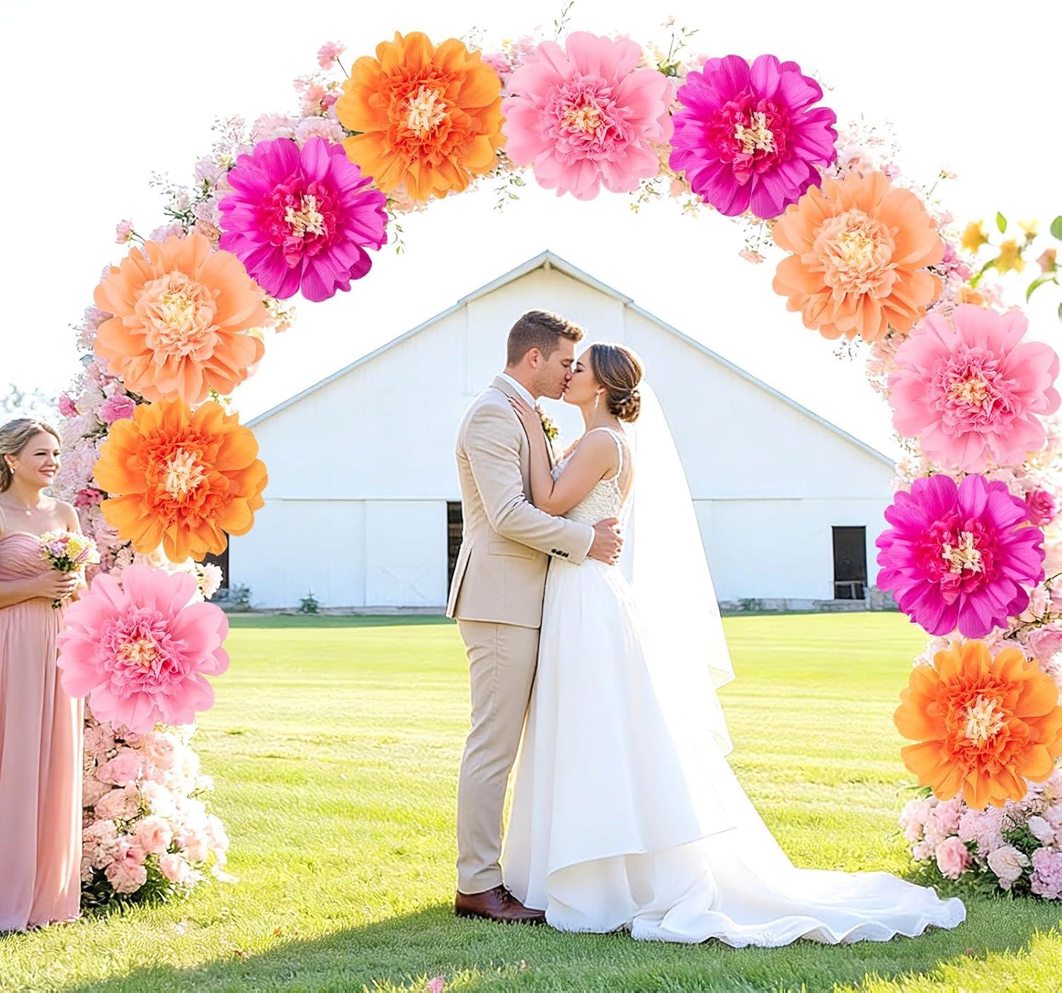 image:imageSUNBEAUTY 6 Pcs Large Boho Tissue Paper Flowers 12 Giant Crepe Paper Flowers Decorations for Birthday Mexican Fiesta Spring Wedding Flower Backdrop Baby Bridal Shower Carnival Party Wall DecorPink Orange12pcs