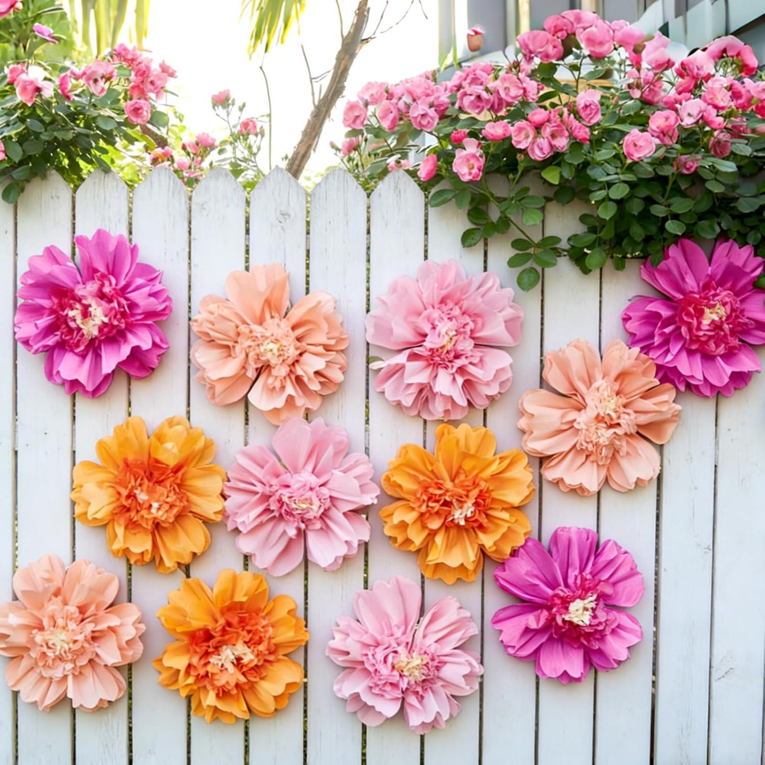 image:imageSUNBEAUTY 6 Pcs Large Boho Tissue Paper Flowers 12 Giant Crepe Paper Flowers Decorations for Birthday Mexican Fiesta Spring Wedding Flower Backdrop Baby Bridal Shower Carnival Party Wall DecorAPink Orange