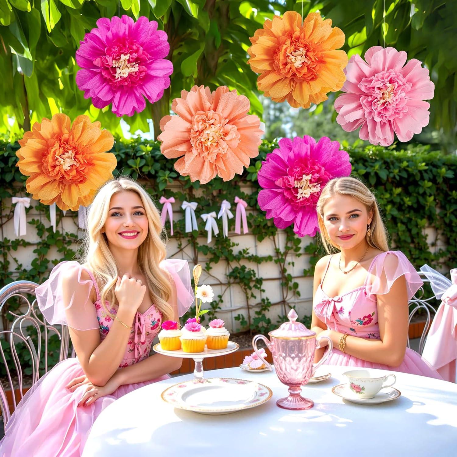 image:imageSUNBEAUTY 6 Pcs Large Boho Tissue Paper Flowers 12 Giant Crepe Paper Flowers Decorations for Birthday Mexican Fiesta Spring Wedding Flower Backdrop Baby Bridal Shower Carnival Party Wall DecorAPink Orange