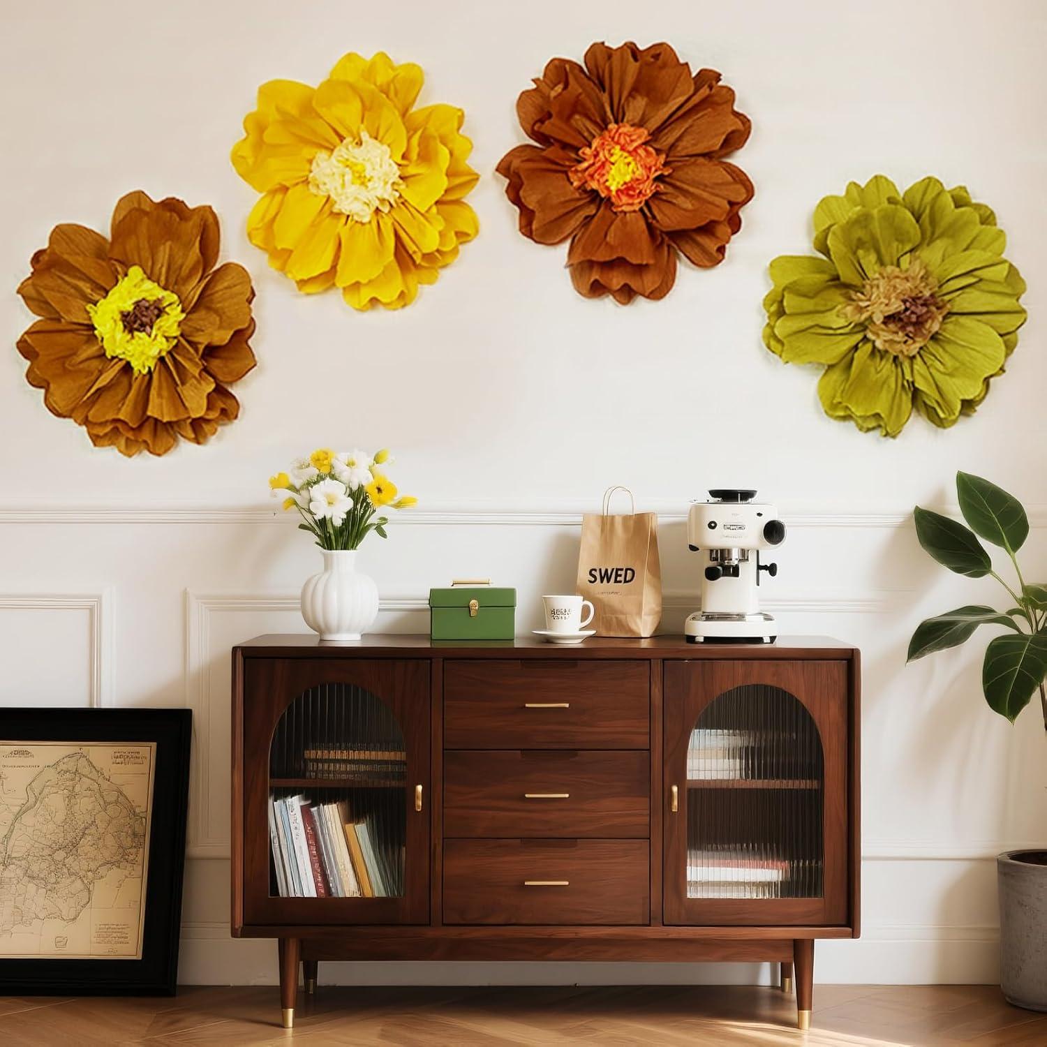 image:imageSUNBEAUTY 6 Pcs Large Boho Tissue Paper Flowers 12 Giant Crepe Paper Flowers Decorations for Birthday Mexican Fiesta Spring Wedding Flower Backdrop Baby Bridal Shower Carnival Party Wall DecorBrown