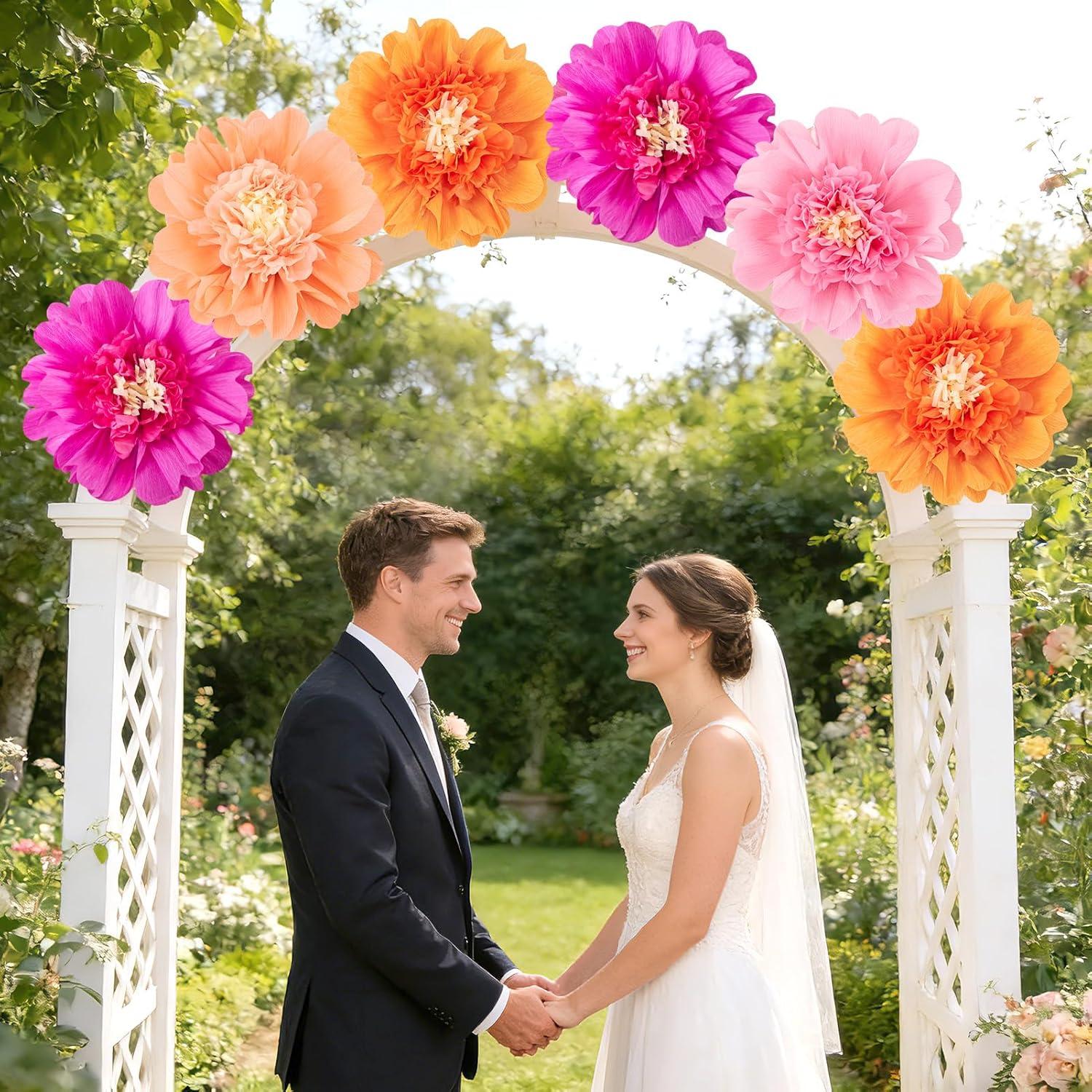image:imageSUNBEAUTY 6 Pcs Large Boho Tissue Paper Flowers 12 Giant Crepe Paper Flowers Decorations for Birthday Mexican Fiesta Spring Wedding Flower Backdrop Baby Bridal Shower Carnival Party Wall DecorAPink Orange