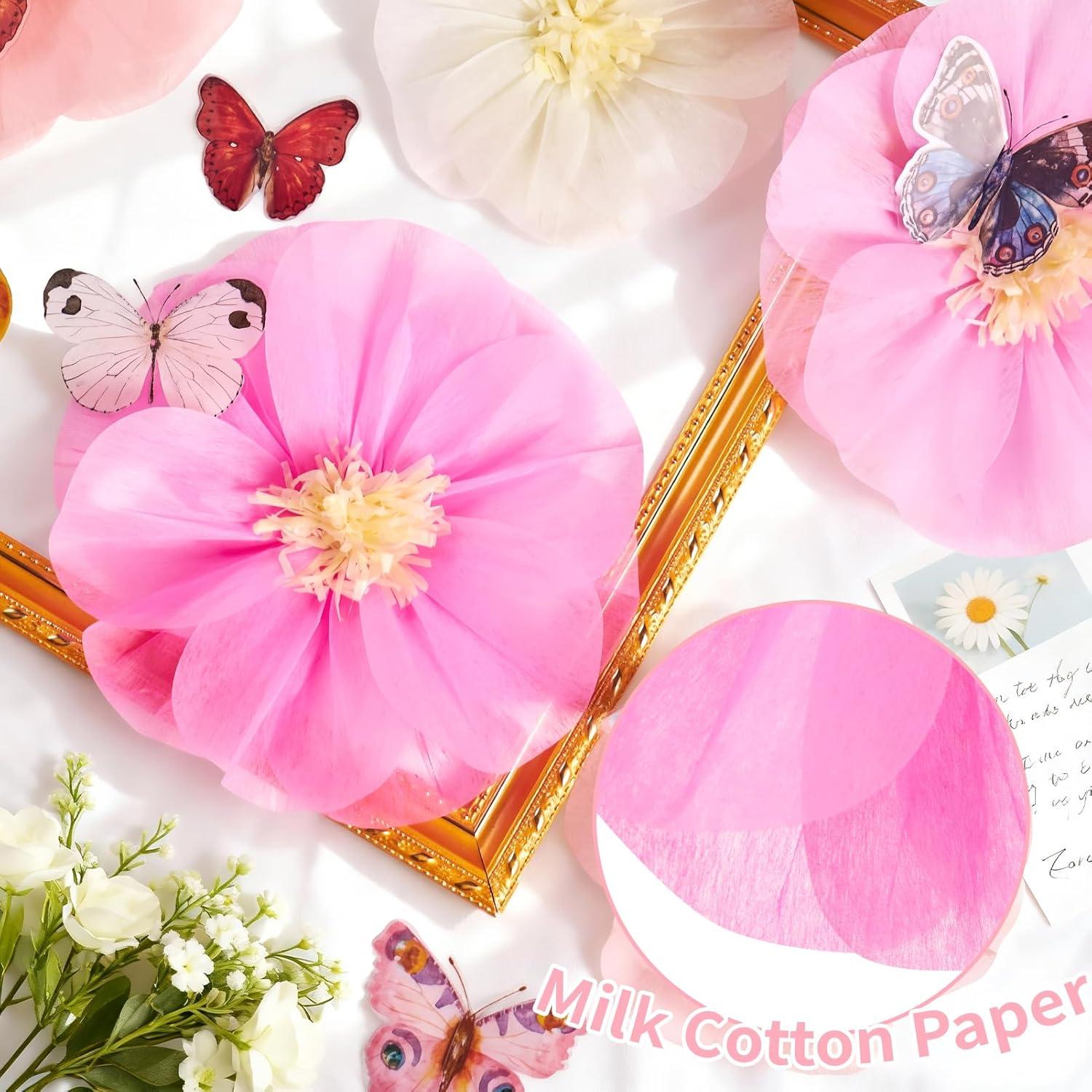 image:imageSUNBEAUTY 6 Pcs Large Boho Tissue Paper Flowers 12 Giant Crepe Paper Flowers Decorations for Birthday Mexican Fiesta Spring Wedding Flower Backdrop Baby Bridal Shower Carnival Party Wall DecorPink Yellow Paper Flower With Butterfly