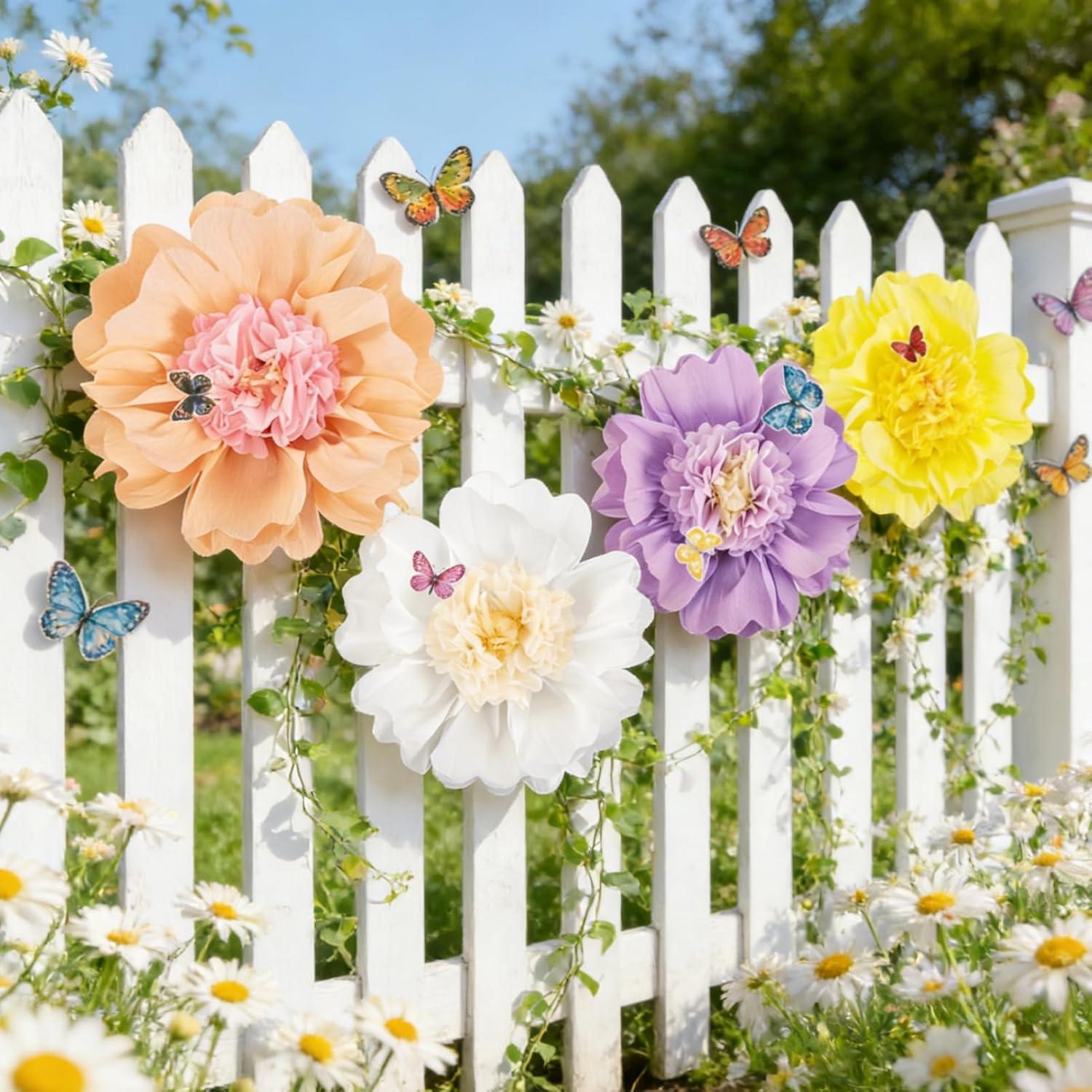 image:imageSUNBEAUTY 6 Pcs Large Boho Tissue Paper Flowers 12 Giant Crepe Paper Flowers Decorations for Birthday Mexican Fiesta Spring Wedding Flower Backdrop Baby Bridal Shower Carnival Party Wall DecorPurple yellow pink cream White20