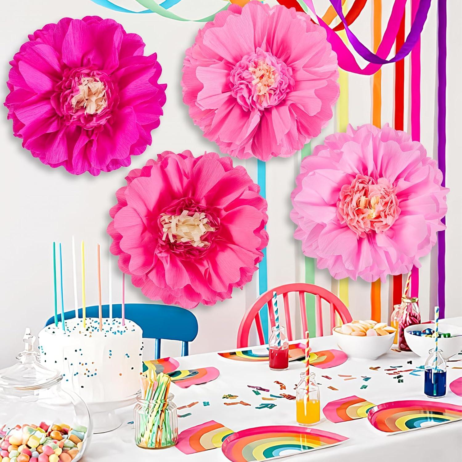 image:imageSUNBEAUTY 6 Pcs Large Boho Tissue Paper Flowers 12 Giant Crepe Paper Flowers Decorations for Birthday Mexican Fiesta Spring Wedding Flower Backdrop Baby Bridal Shower Carnival Party Wall DecorPink