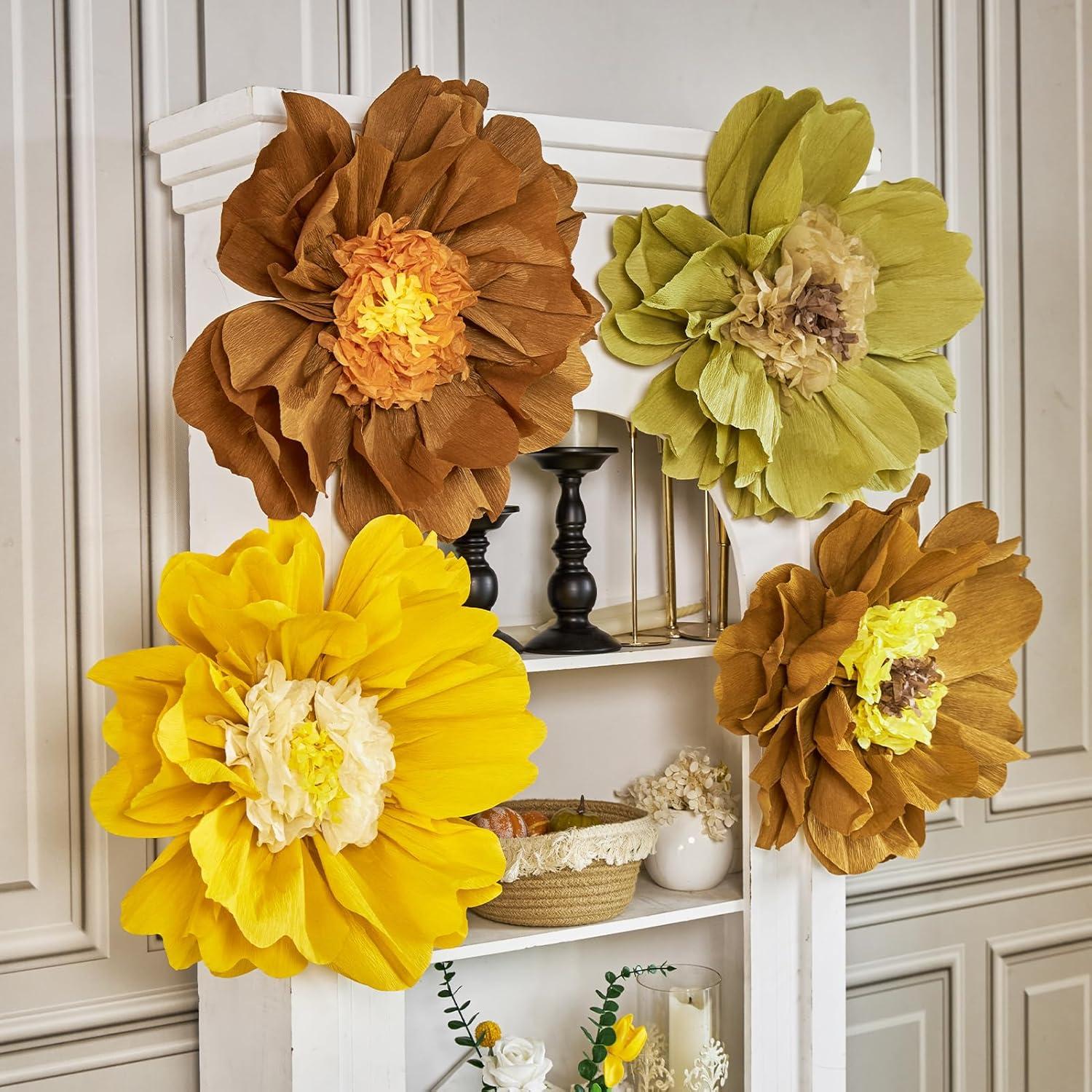 image:imageSUNBEAUTY 6 Pcs Large Boho Tissue Paper Flowers 12 Giant Crepe Paper Flowers Decorations for Birthday Mexican Fiesta Spring Wedding Flower Backdrop Baby Bridal Shower Carnival Party Wall DecorBrown