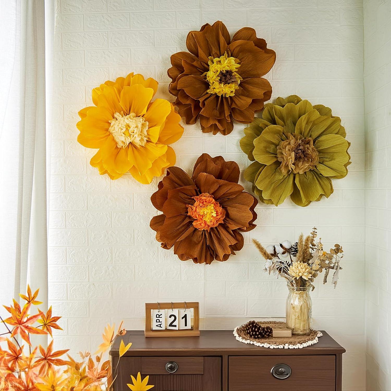 image:imageSUNBEAUTY 6 Pcs Large Boho Tissue Paper Flowers 12 Giant Crepe Paper Flowers Decorations for Birthday Mexican Fiesta Spring Wedding Flower Backdrop Baby Bridal Shower Carnival Party Wall DecorBrown