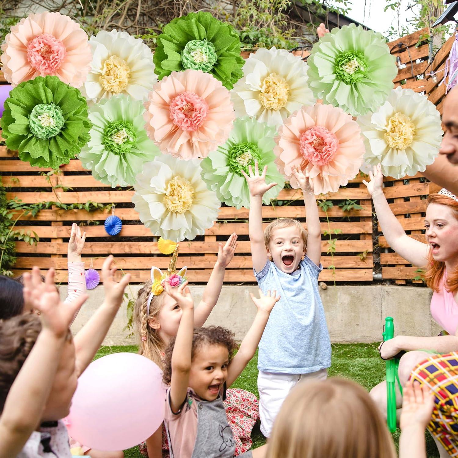 image:imageSUNBEAUTY 6 Pcs Large Boho Tissue Paper Flowers 12 Giant Crepe Paper Flowers Decorations for Birthday Mexican Fiesta Spring Wedding Flower Backdrop Baby Bridal Shower Carnival Party Wall DecorGrayish green