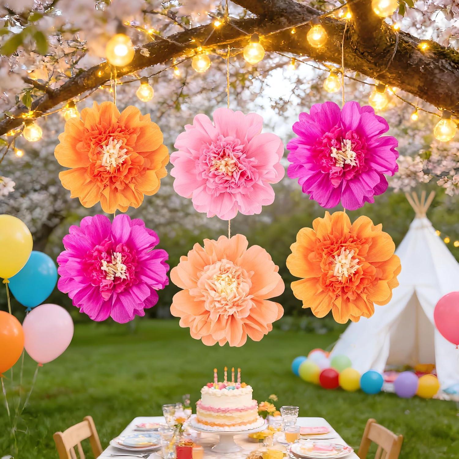 image:imageSUNBEAUTY 6 Pcs Large Boho Tissue Paper Flowers 12 Giant Crepe Paper Flowers Decorations for Birthday Mexican Fiesta Spring Wedding Flower Backdrop Baby Bridal Shower Carnival Party Wall DecorAPink Orange