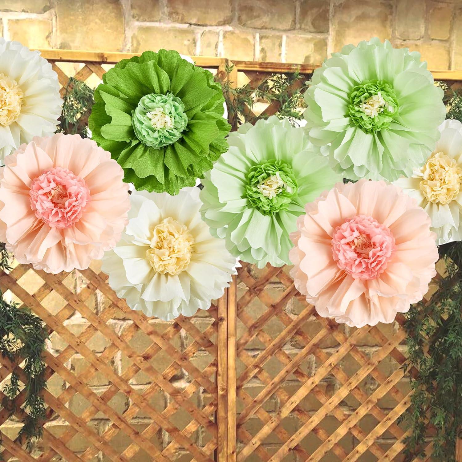 image:imageSUNBEAUTY 6 Pcs Large Boho Tissue Paper Flowers 12 Giant Crepe Paper Flowers Decorations for Birthday Mexican Fiesta Spring Wedding Flower Backdrop Baby Bridal Shower Carnival Party Wall DecorGrayish green