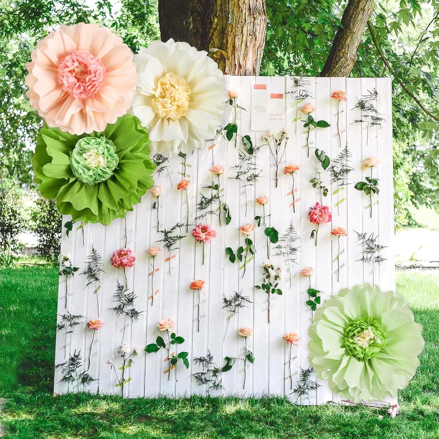 image:imageSUNBEAUTY 6 Pcs Large Boho Tissue Paper Flowers 12 Giant Crepe Paper Flowers Decorations for Birthday Mexican Fiesta Spring Wedding Flower Backdrop Baby Bridal Shower Carnival Party Wall DecorGrayish green