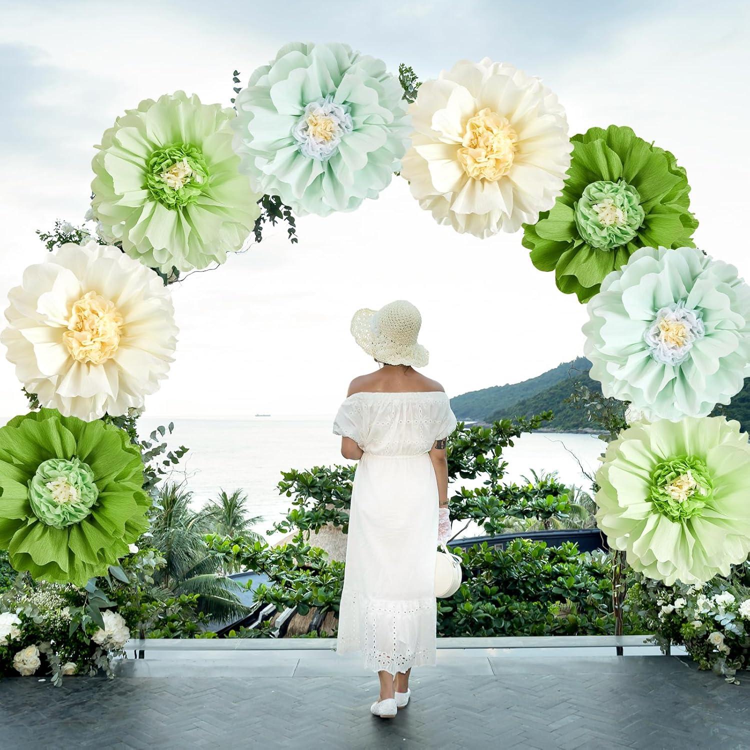 image:imageSUNBEAUTY 6 Pcs Large Boho Tissue Paper Flowers 12 Giant Crepe Paper Flowers Decorations for Birthday Mexican Fiesta Spring Wedding Flower Backdrop Baby Bridal Shower Carnival Party Wall DecorGreen Flower4pcs