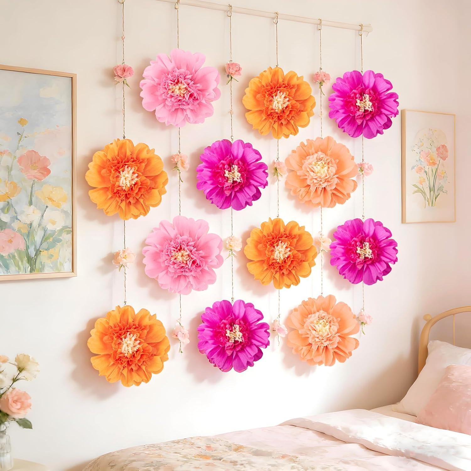 image:imageSUNBEAUTY 6 Pcs Large Boho Tissue Paper Flowers 12 Giant Crepe Paper Flowers Decorations for Birthday Mexican Fiesta Spring Wedding Flower Backdrop Baby Bridal Shower Carnival Party Wall DecorPink Orange12pcs