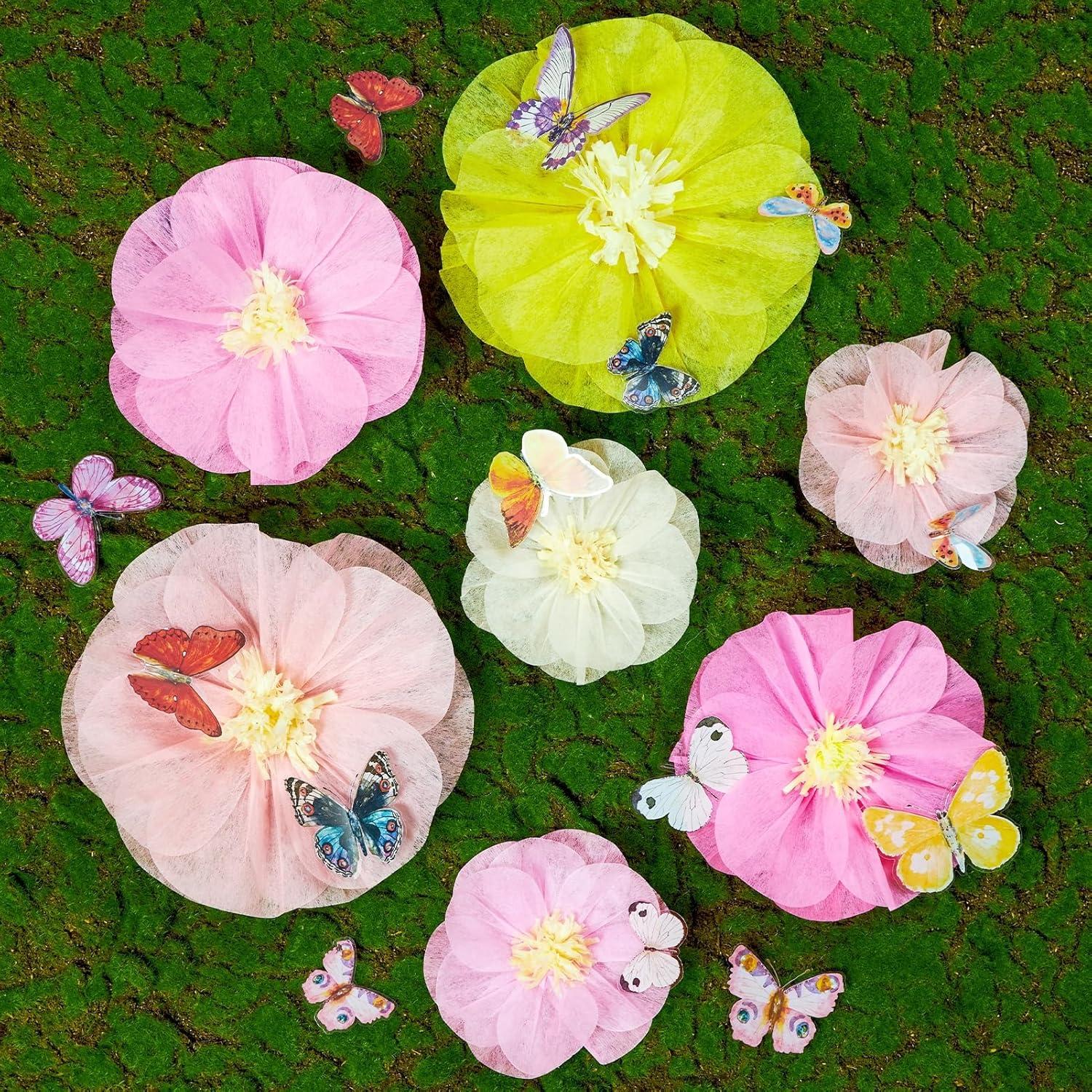 image:imageSUNBEAUTY 6 Pcs Large Boho Tissue Paper Flowers 12 Giant Crepe Paper Flowers Decorations for Birthday Mexican Fiesta Spring Wedding Flower Backdrop Baby Bridal Shower Carnival Party Wall DecorPink Yellow Paper Flower With Butterfly