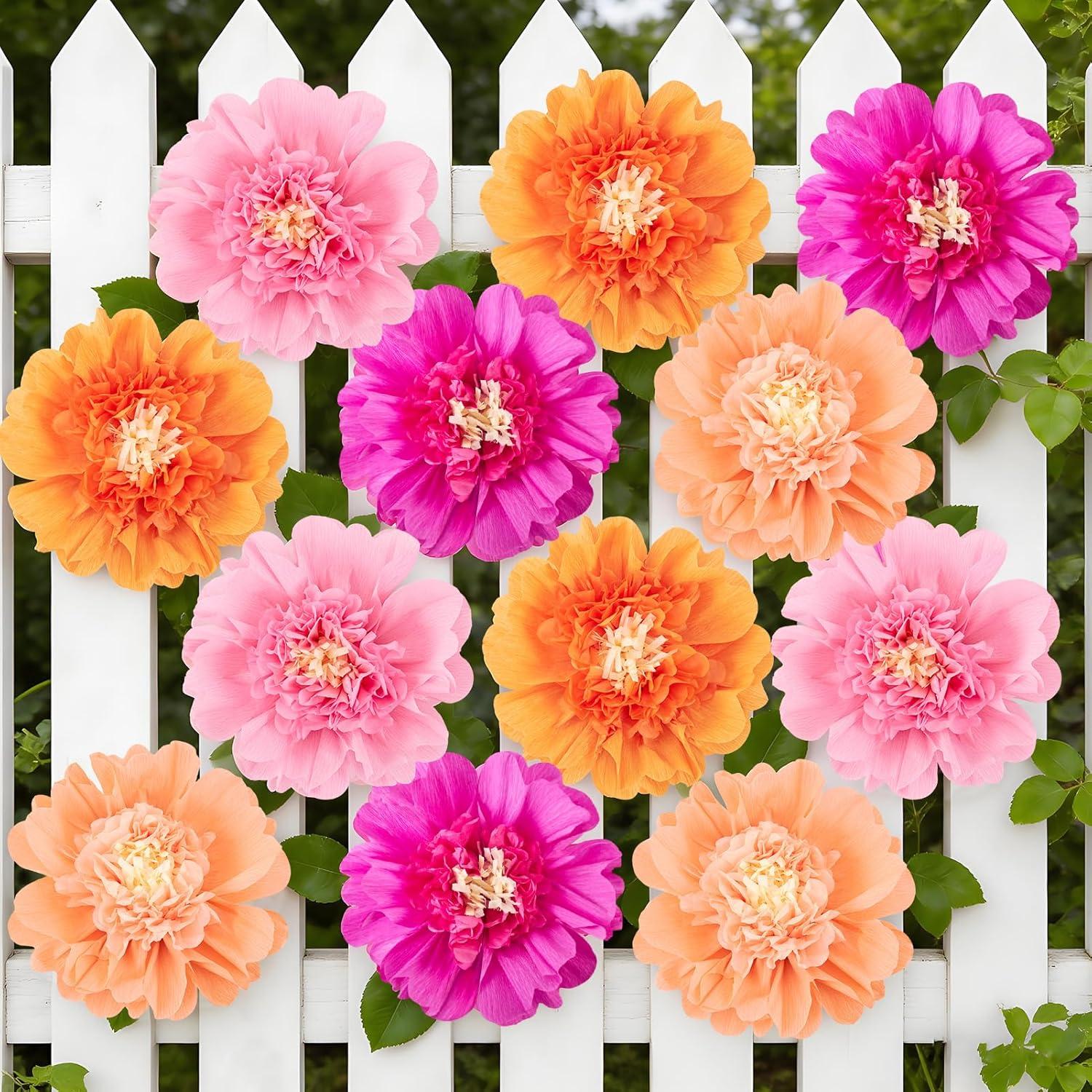 image:imageSUNBEAUTY 6 Pcs Large Boho Tissue Paper Flowers 12 Giant Crepe Paper Flowers Decorations for Birthday Mexican Fiesta Spring Wedding Flower Backdrop Baby Bridal Shower Carnival Party Wall DecorPink Orange12pcs