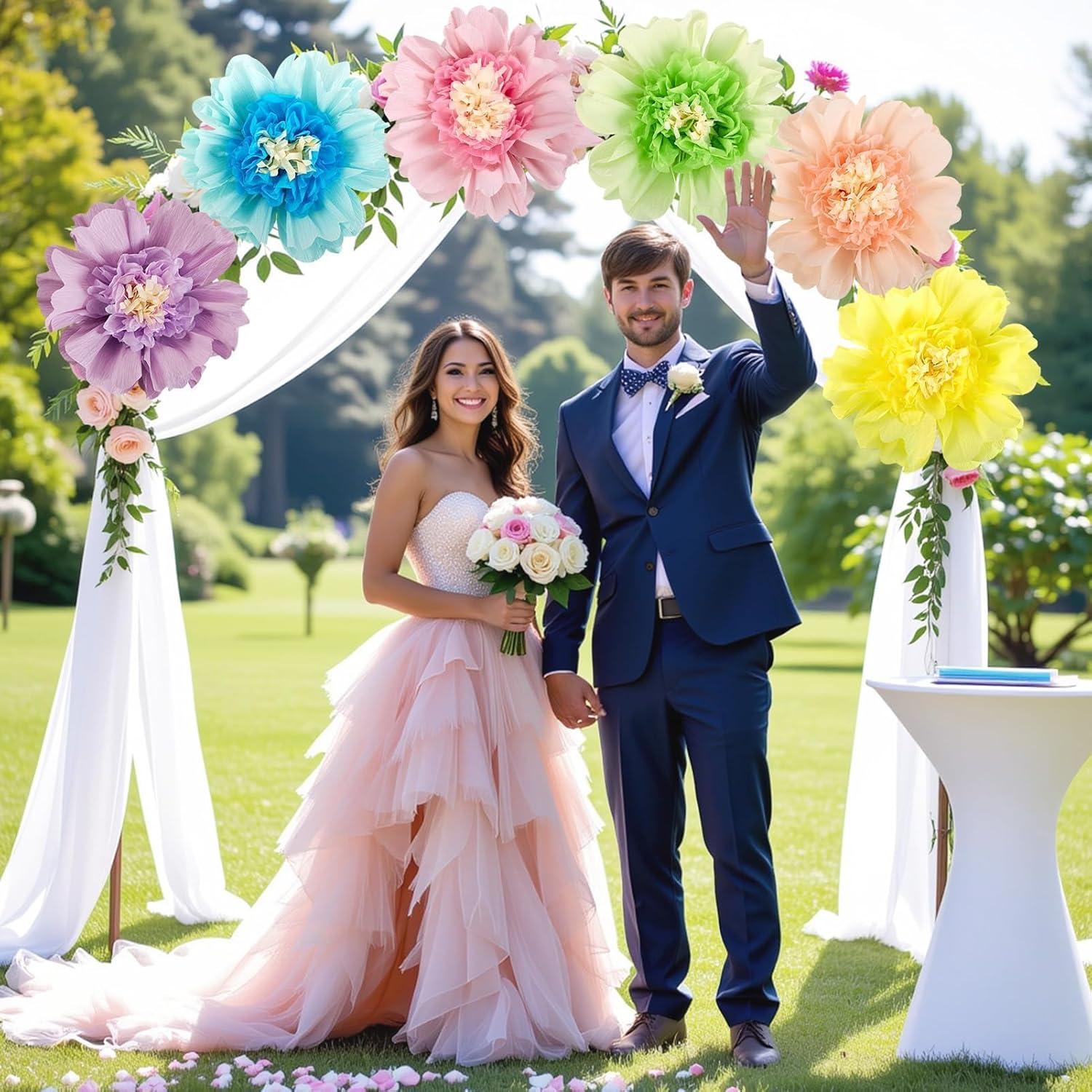 image:imageSUNBEAUTY 6 Pcs Large Boho Tissue Paper Flowers 12 Giant Crepe Paper Flowers Decorations for Birthday Mexican Fiesta Spring Wedding Flower Backdrop Baby Bridal Shower Carnival Party Wall DecorAPastel