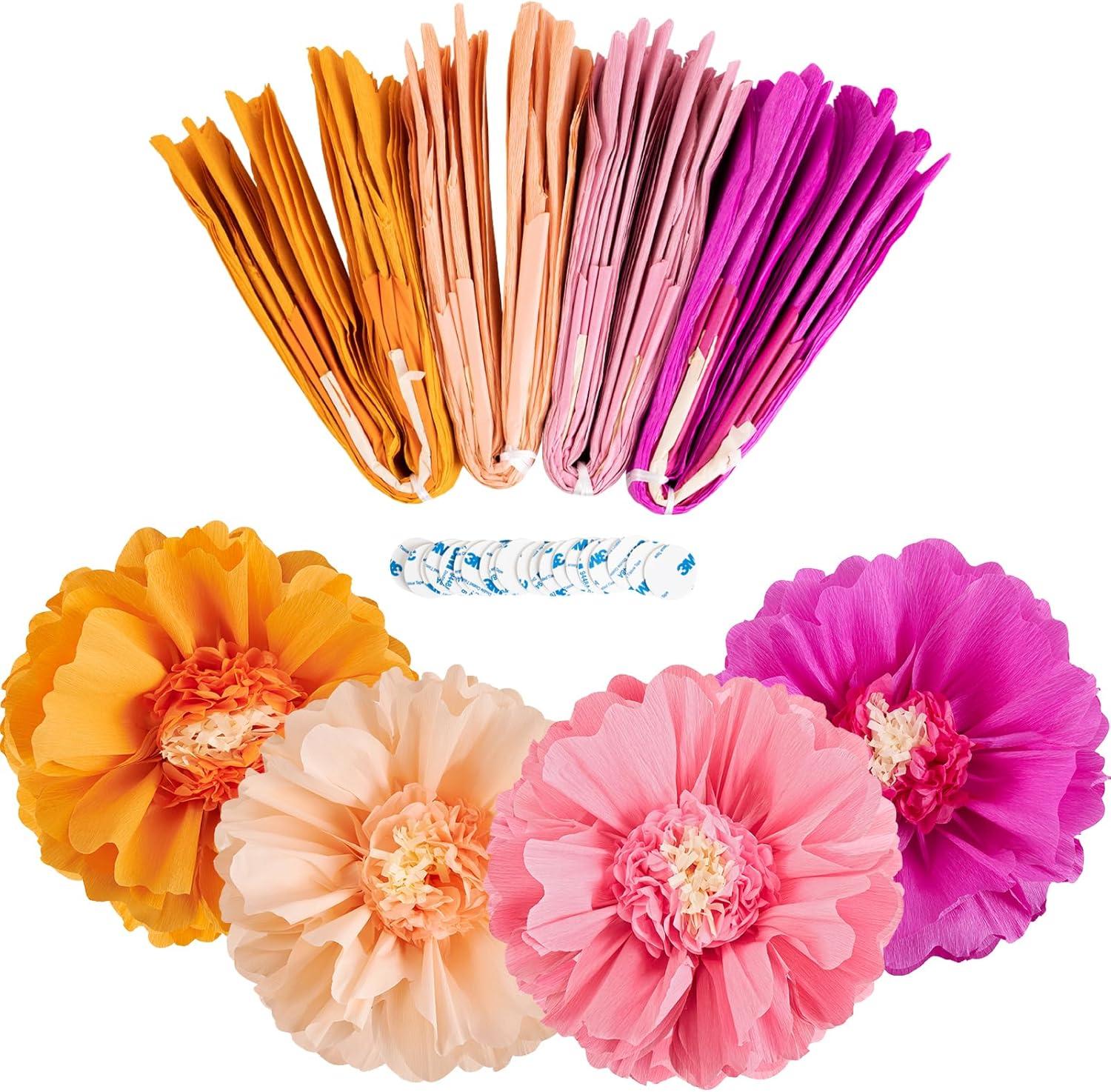 image:imageSUNBEAUTY 6 Pcs Large Boho Tissue Paper Flowers 12 Giant Crepe Paper Flowers Decorations for Birthday Mexican Fiesta Spring Wedding Flower Backdrop Baby Bridal Shower Carnival Party Wall DecorHot Pink and Orange