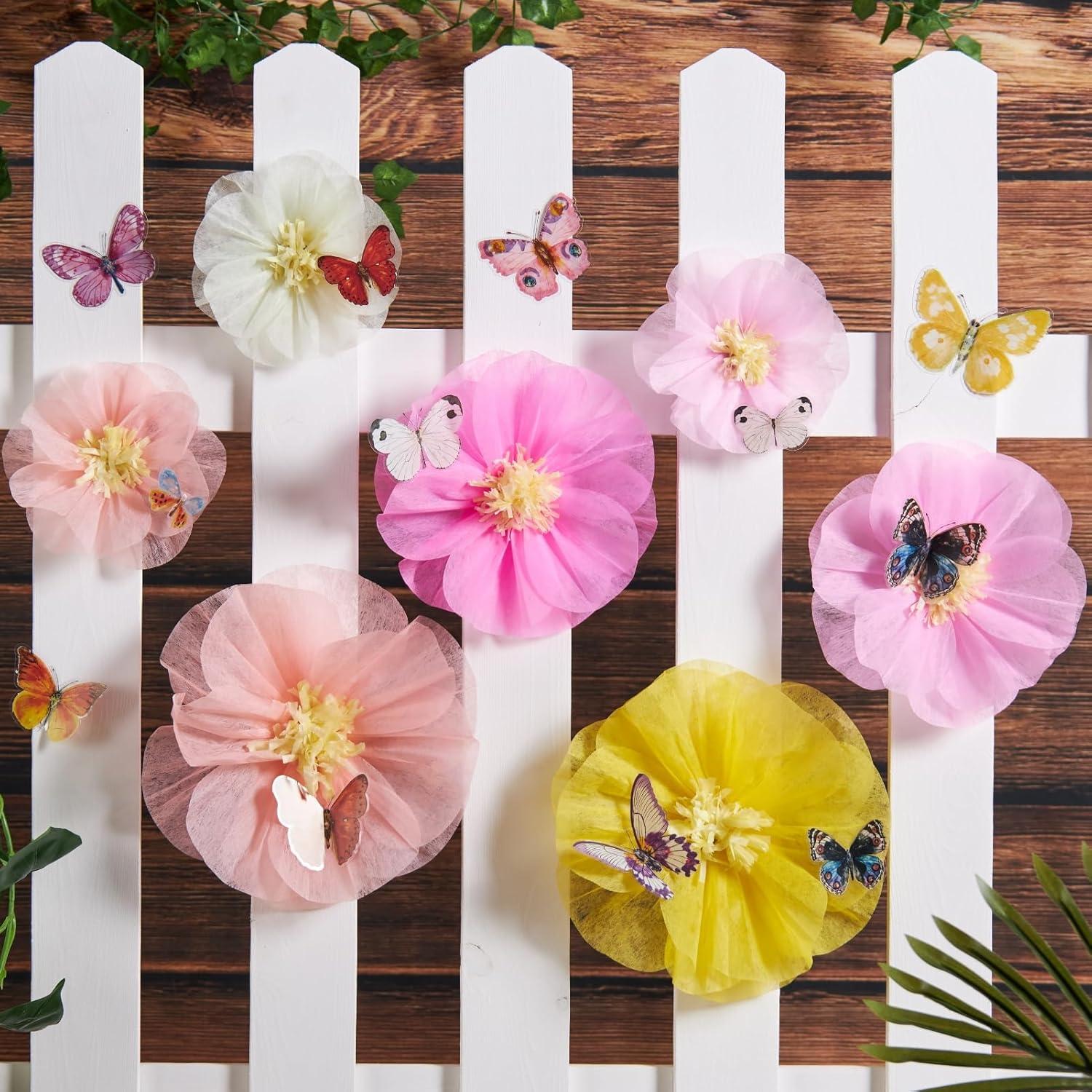 image:imageSUNBEAUTY 6 Pcs Large Boho Tissue Paper Flowers 12 Giant Crepe Paper Flowers Decorations for Birthday Mexican Fiesta Spring Wedding Flower Backdrop Baby Bridal Shower Carnival Party Wall DecorPink Yellow Paper Flower With Butterfly