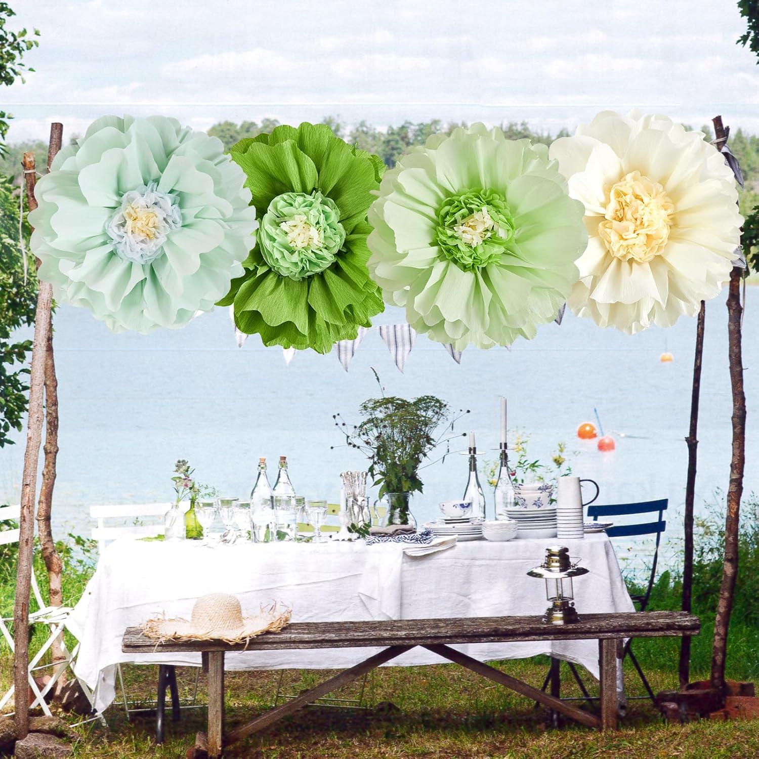 image:imageSUNBEAUTY 6 Pcs Large Boho Tissue Paper Flowers 12 Giant Crepe Paper Flowers Decorations for Birthday Mexican Fiesta Spring Wedding Flower Backdrop Baby Bridal Shower Carnival Party Wall DecorGreen Flower4pcs