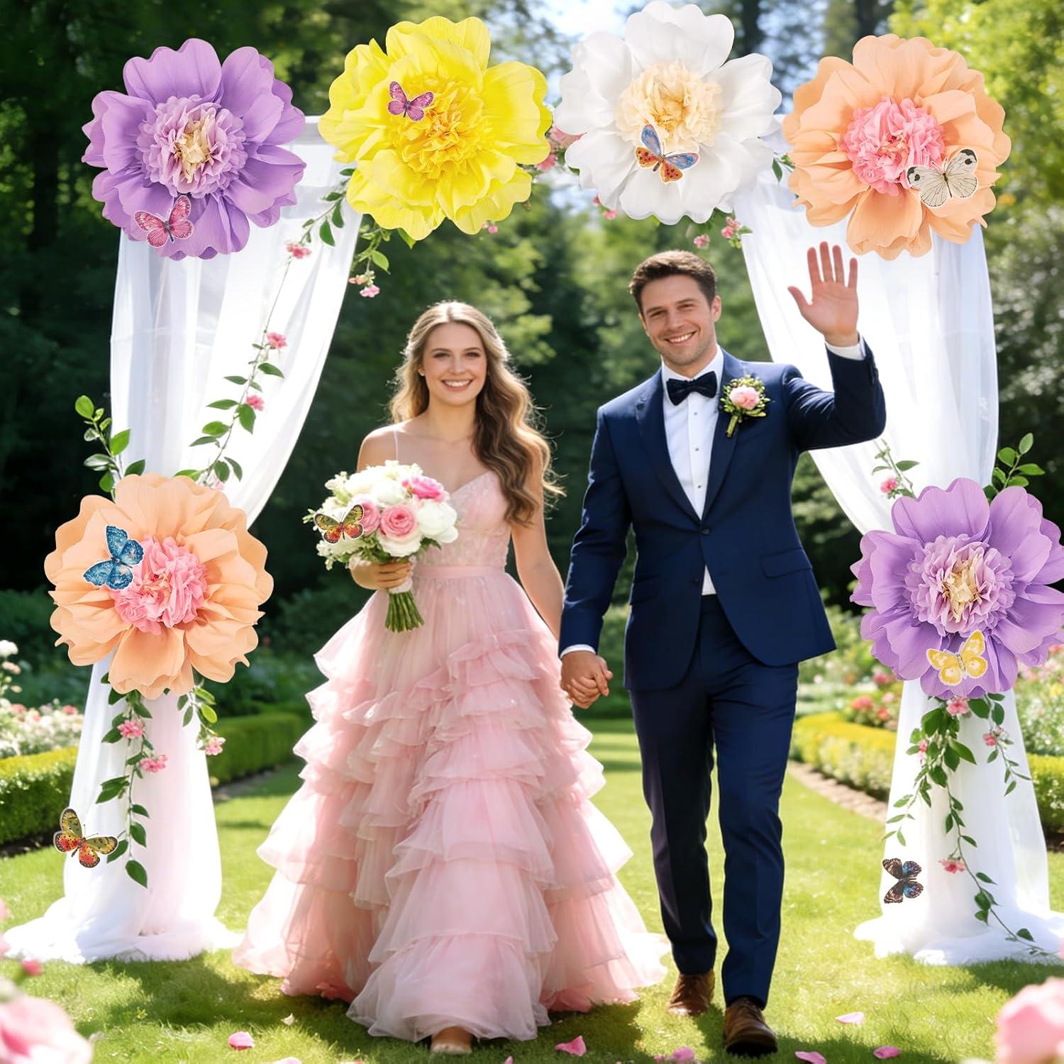 image:imageSUNBEAUTY 6 Pcs Large Boho Tissue Paper Flowers 12 Giant Crepe Paper Flowers Decorations for Birthday Mexican Fiesta Spring Wedding Flower Backdrop Baby Bridal Shower Carnival Party Wall DecorPurple yellow pink cream White20