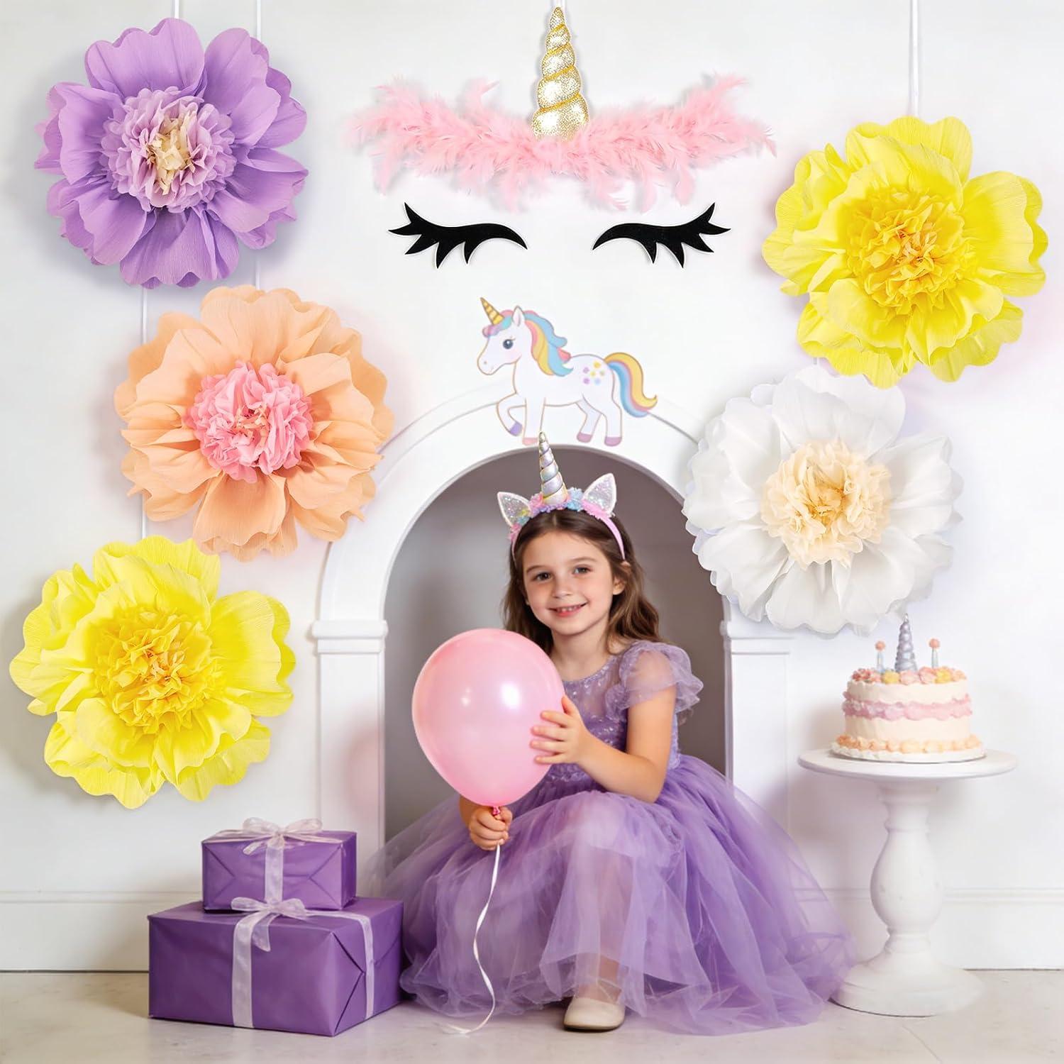 image:imageSUNBEAUTY 6 Pcs Large Boho Tissue Paper Flowers 12 Giant Crepe Paper Flowers Decorations for Birthday Mexican Fiesta Spring Wedding Flower Backdrop Baby Bridal Shower Carnival Party Wall DecorPurple yellow pink cream White20
