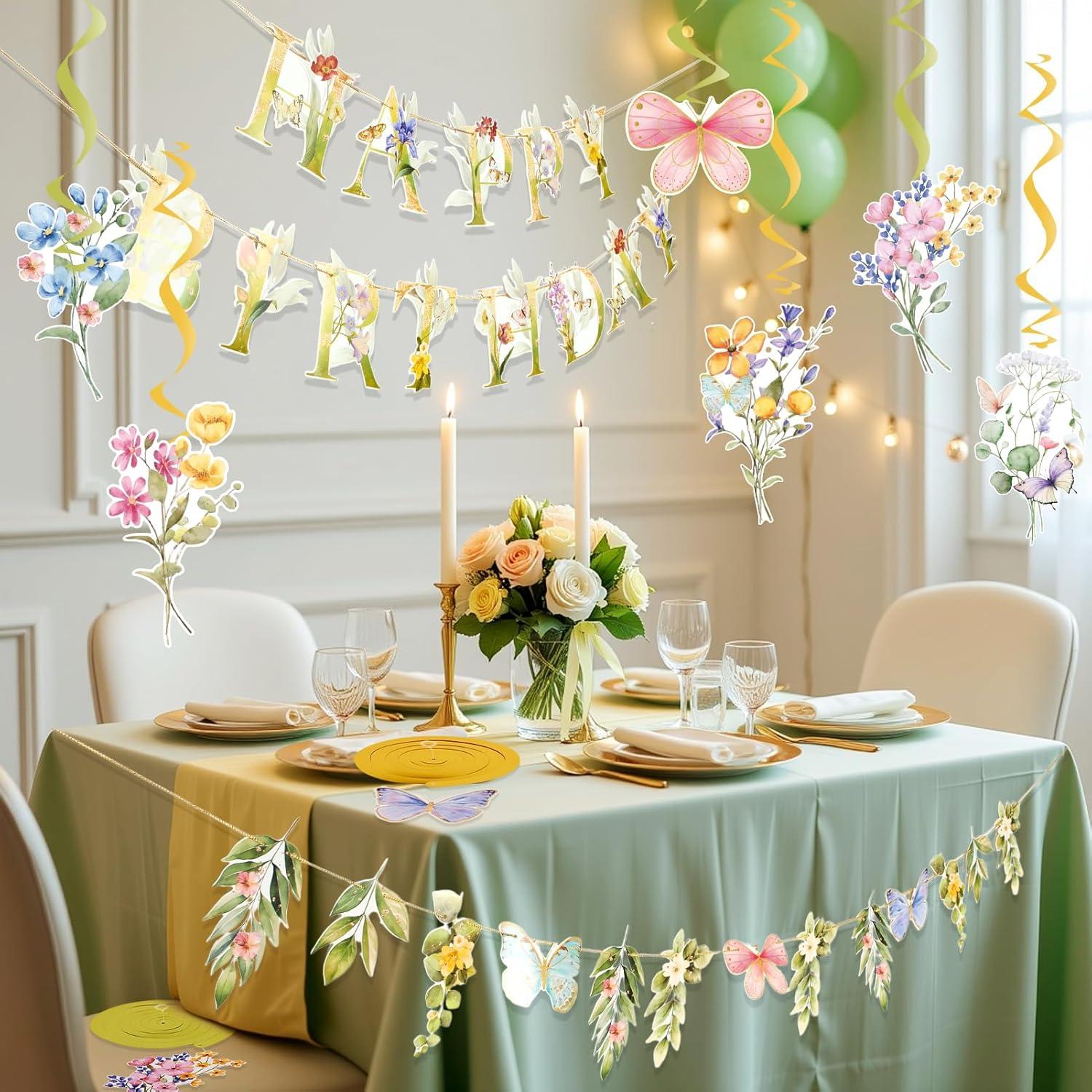 image:imageSUNBEAUTY Ballerina Birthday Party Decorations Pink Ballet Girls Happy Birthday Banners Ballet Themed Hanging Banner Flower Garland Wall Ceiling Decor for Girls Tutu Dance Party SuppliesWildflowerbutterflyleaf