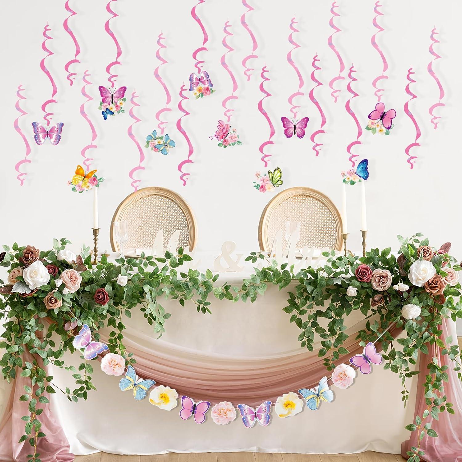 image:imageSUNBEAUTY Ballerina Birthday Party Decorations Pink Ballet Girls Happy Birthday Banners Ballet Themed Hanging Banner Flower Garland Wall Ceiling Decor for Girls Tutu Dance Party SuppliesButterfly