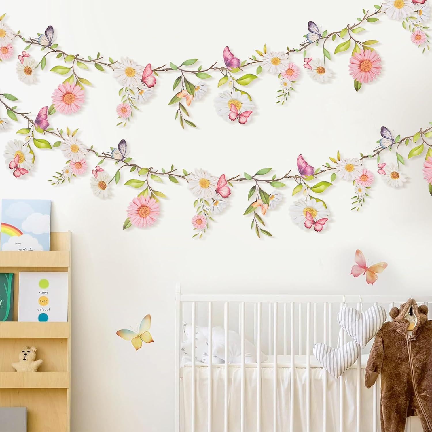 image:imageSUNBEAUTY Wildflower Banner 2 Pcs Garden Party Flower Spring Summer Reusable Waterproof Garland 98FT for Enchanted Garden Woodland Tropical Wedding Baby Shower Birthday Tea Supplies Girl DecorationsPet Flowers Pink