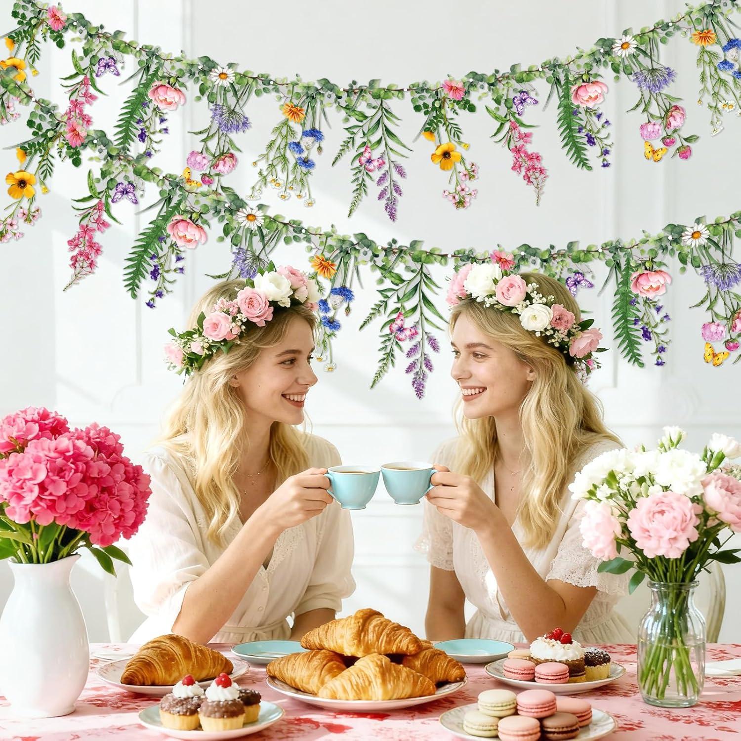 image:imageSUNBEAUTY Wildflower Banner 2 Pcs Garden Party Flower Spring Summer Reusable Waterproof Garland 98FT for Enchanted Garden Woodland Tropical Wedding Baby Shower Birthday Tea Supplies Girl DecorationsWildflower Garland 2