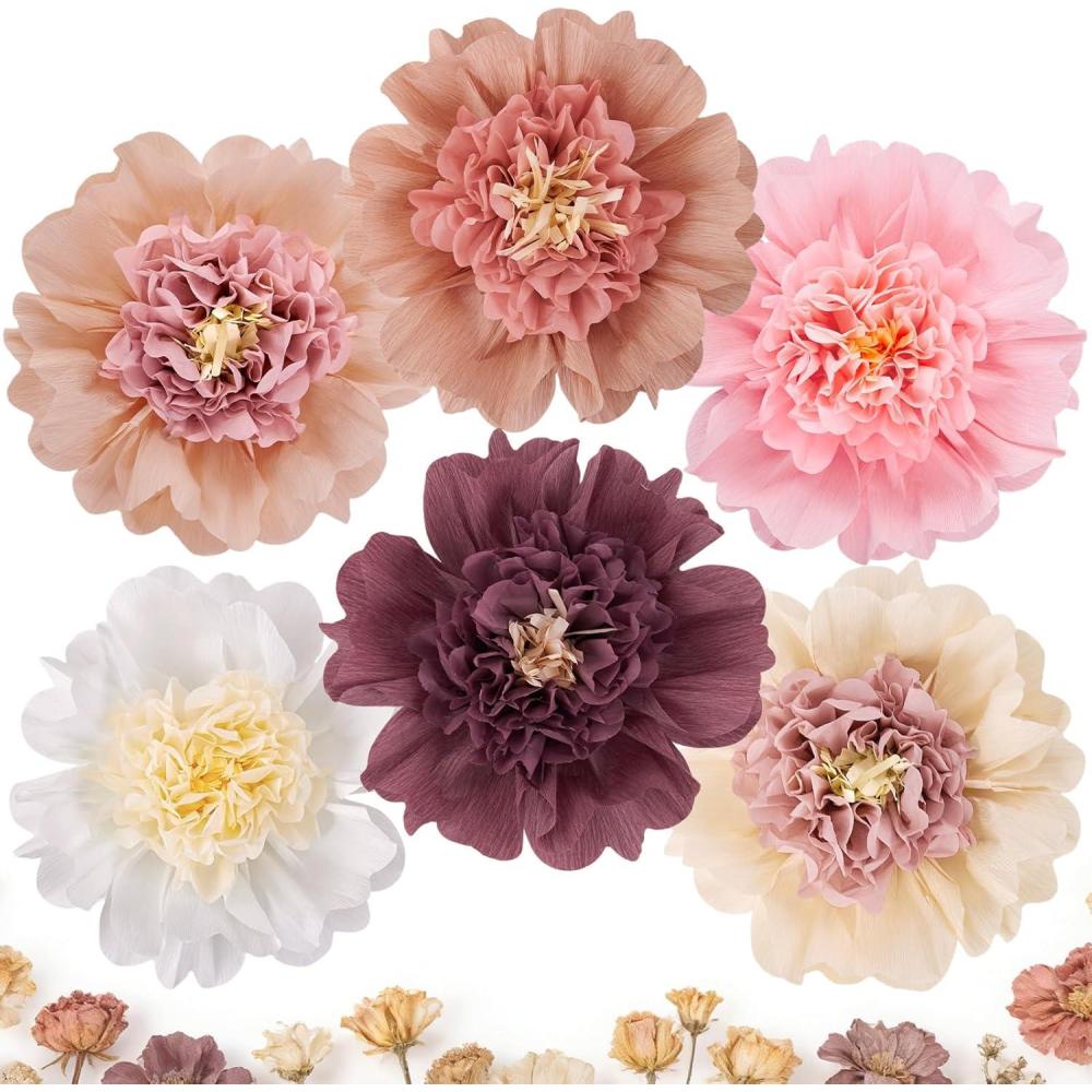 image:imageSUNBEAUTY 6 Pcs Large Boho Tissue Paper Flowers 12 Giant Crepe Paper Flowers Decorations for Birthday Mexican Fiesta Spring Wedding Flower Backdrop Baby Bridal Shower Carnival Party Wall DecorBoho Paper Flowers 6pcs12